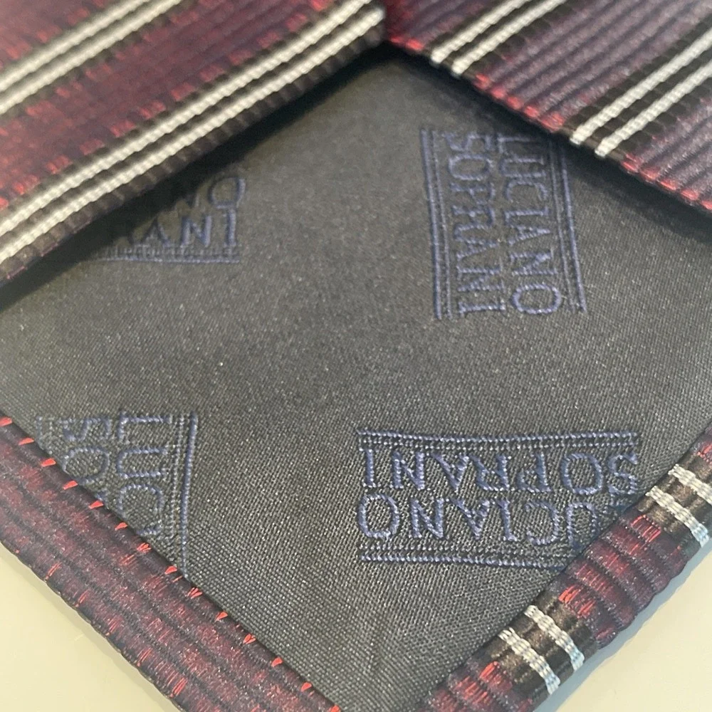 Luciano Soprani 100% Silk Tie Necktie Made In Italy Iridescent Repp Purple Black